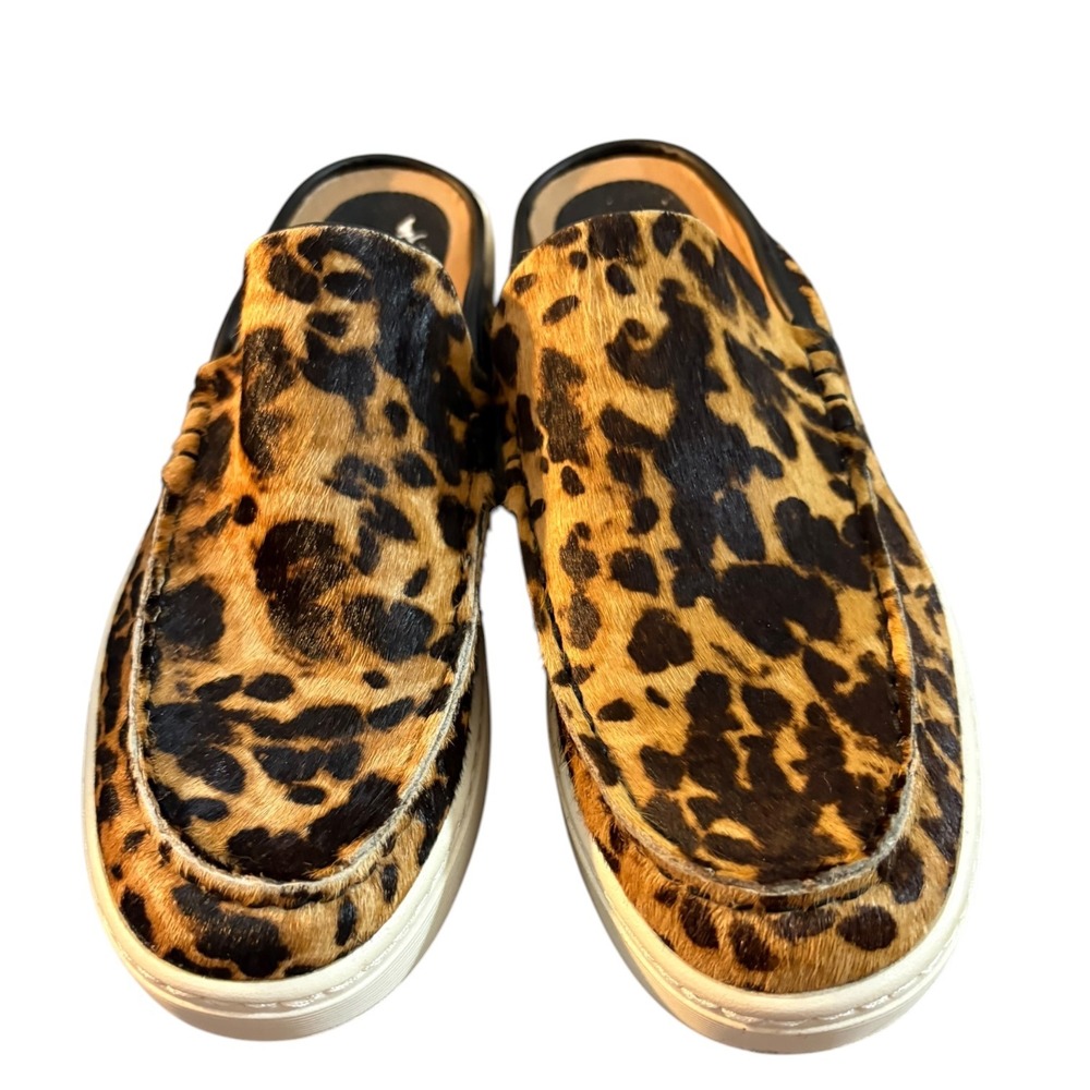 Sofft Leopard Calf Hair Platform Mules Womens Animal Print Slip On Shoes